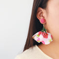 Floral Fabric Petal Drop Earrings - RoseRed