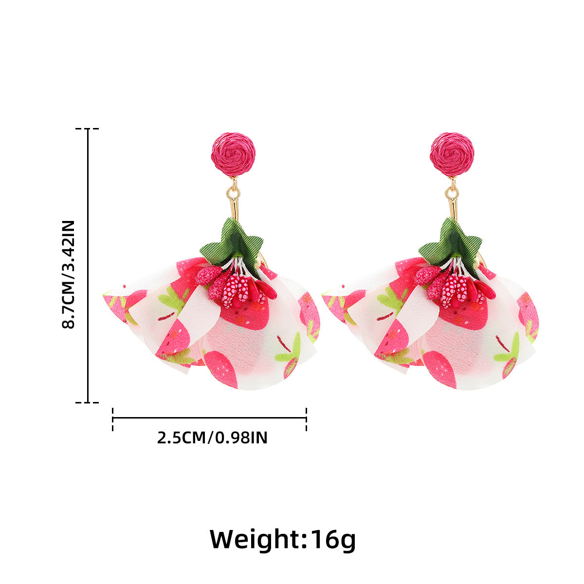 Floral Fabric Petal Drop Earrings - RoseRed - 1