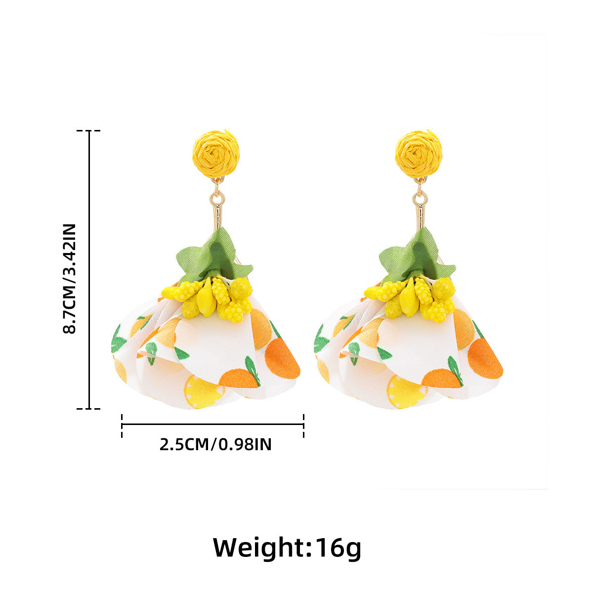 Floral Fabric Petal Drop Earrings - Yellow
