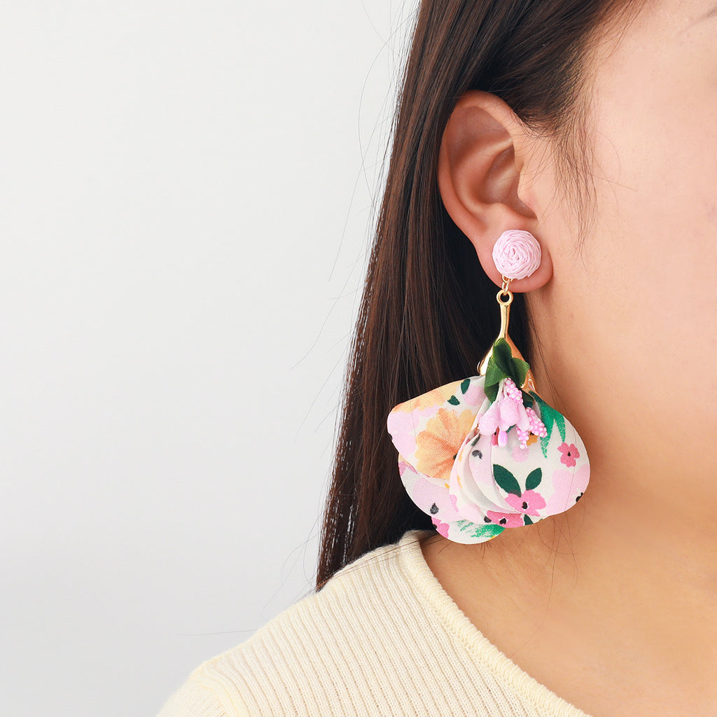 Floral Fabric Petal Drop Earrings