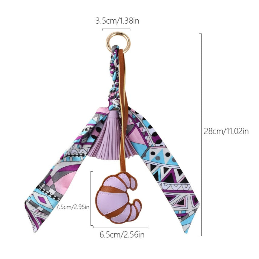 Croissant Charm Keychain With Twilly Scarf - Purple - 1