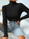 Ribbed Turtleneck Slim Fit Layering Top - Black
