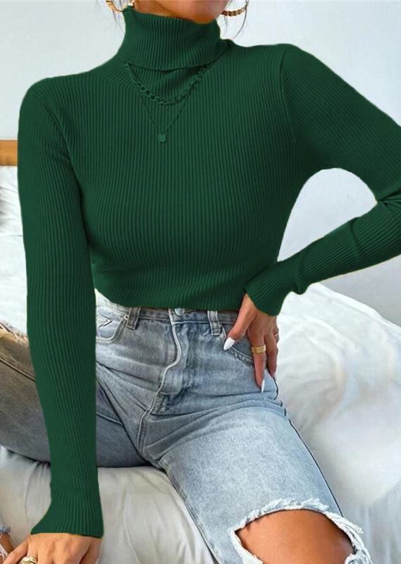 Ribbed Turtleneck Slim Fit Layering Top - Dgreen