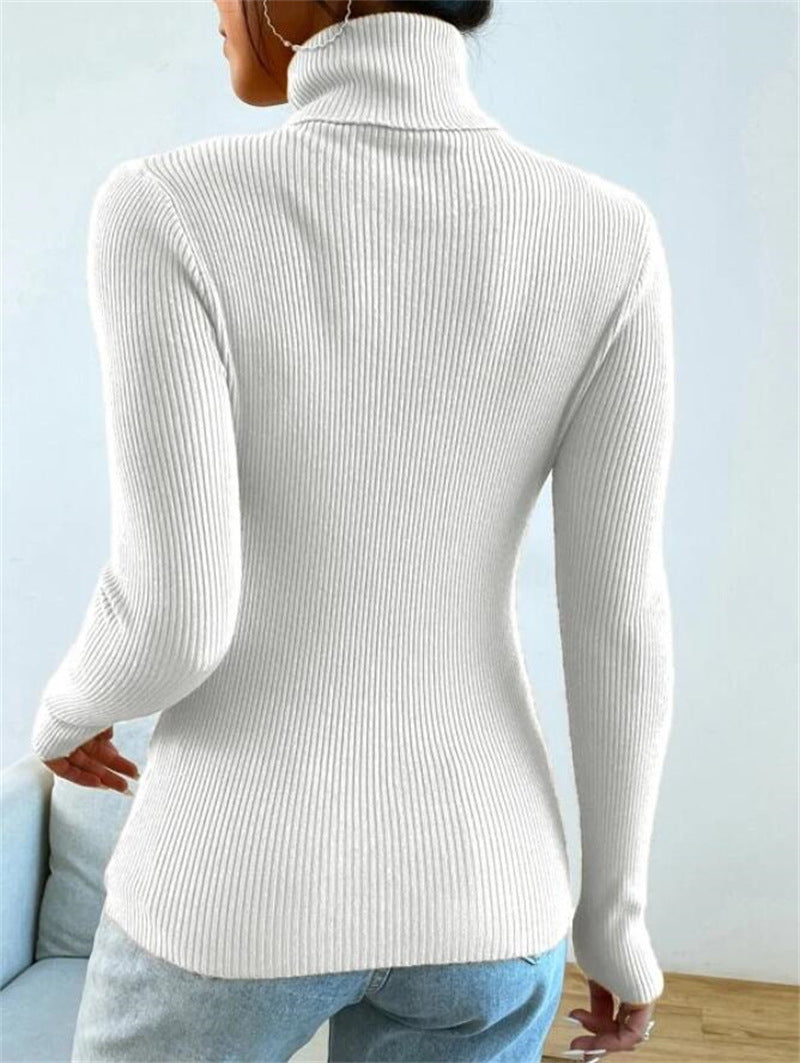Ribbed Turtleneck Slim Fit Layering Top - White - 1