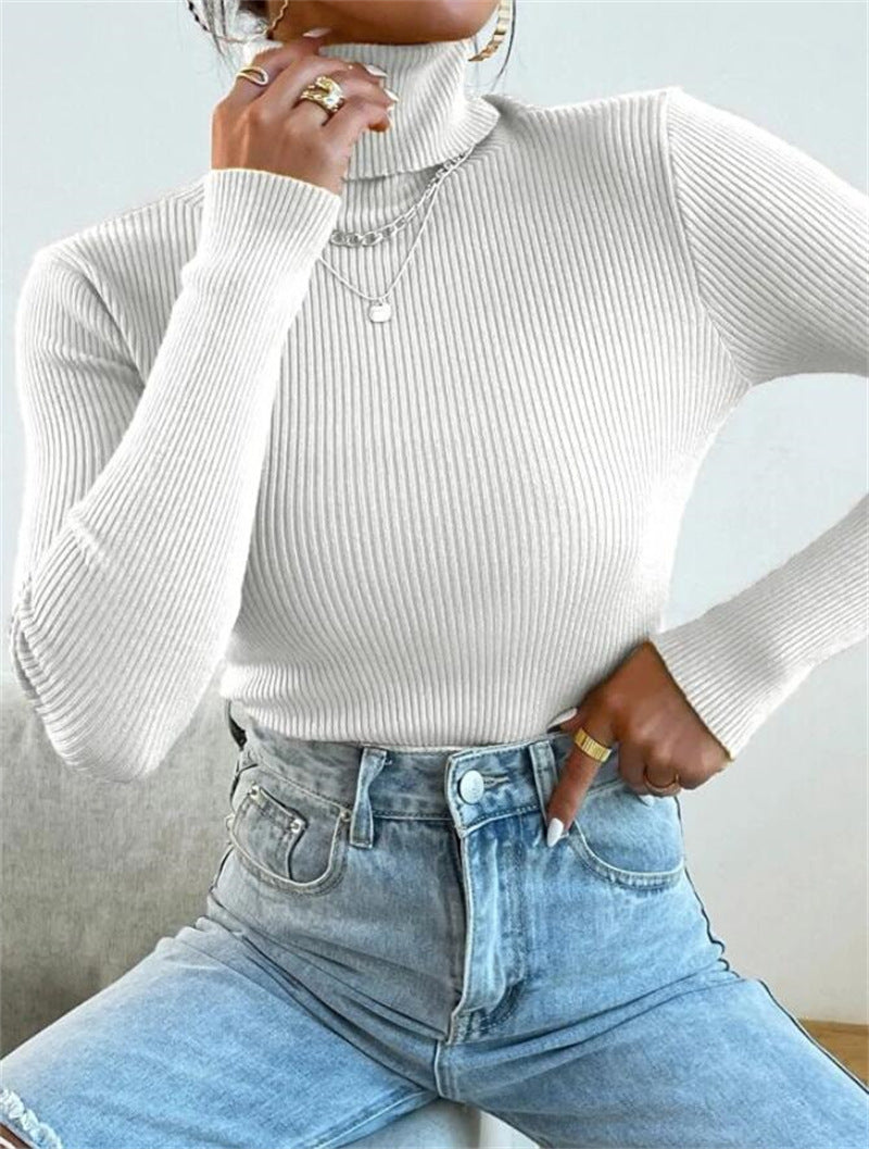 Ribbed Turtleneck Slim Fit Layering Top - White - 2
