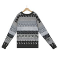 Geometric Fair Isle Stripe Crew Neck Sweater - Black