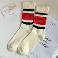 Retro Striped Ribbed Crew Socks - Color_1