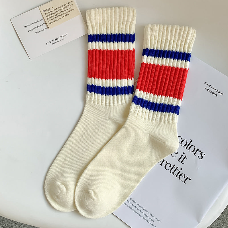 Retro Striped Ribbed Crew Socks - Color_2