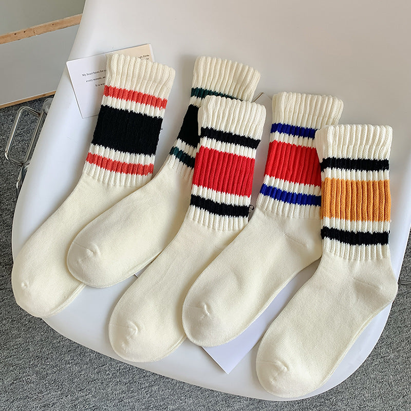 Retro Striped Ribbed Crew Socks - Color_5