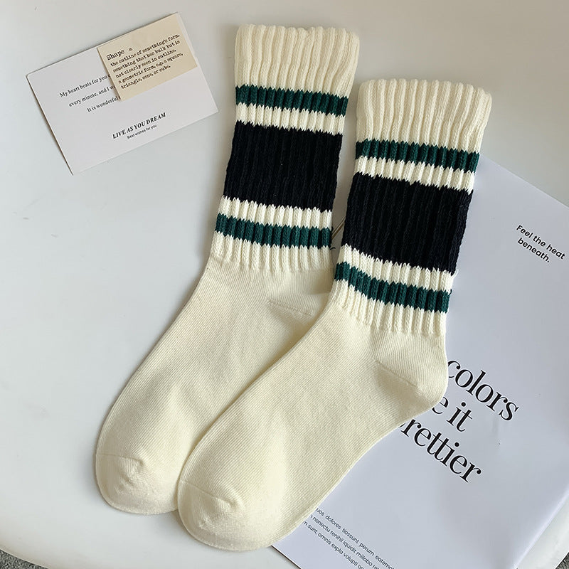 Retro Striped Ribbed Crew Socks - Color_5 - 1