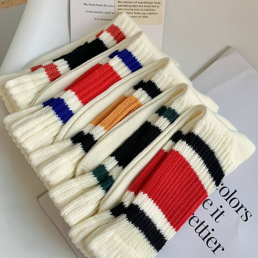 Retro Striped Ribbed Crew Socks - Color_5 - 3