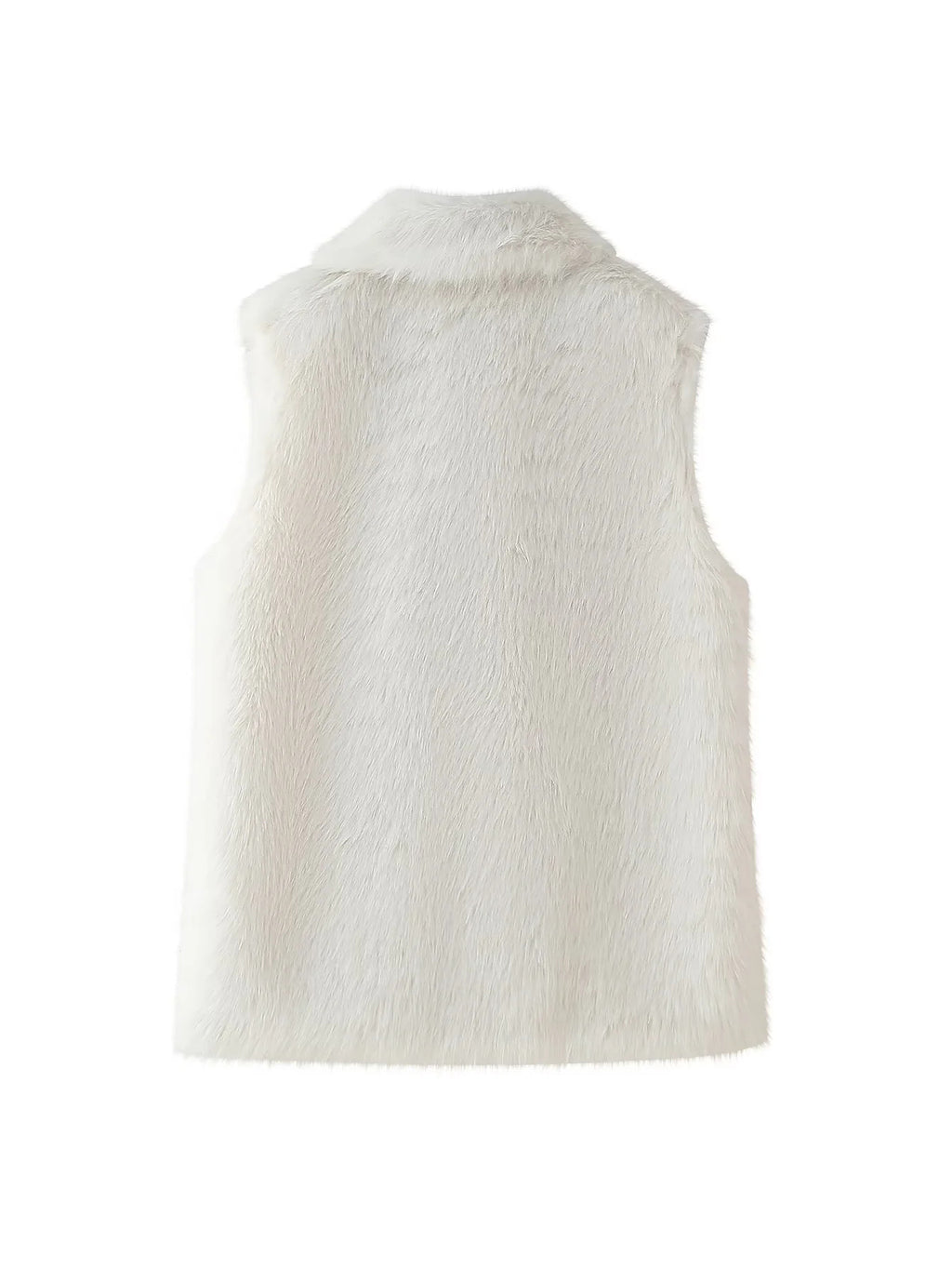 Faux Fur Collared Sleeveless Vest - white