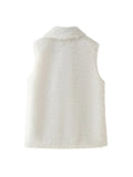 Faux Fur Collared Sleeveless Vest - white