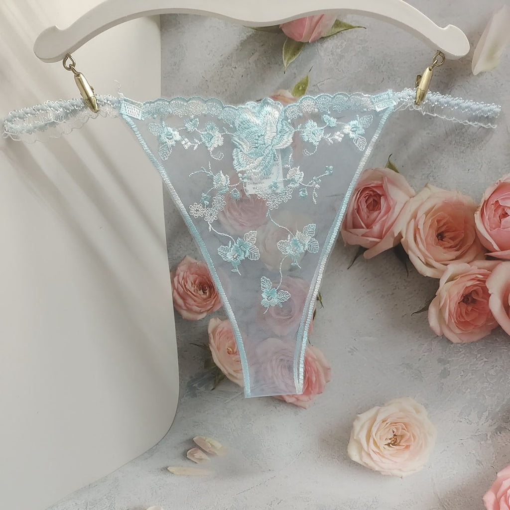 Floral Embroidered Sheer Mesh String Side Cheeky Panty