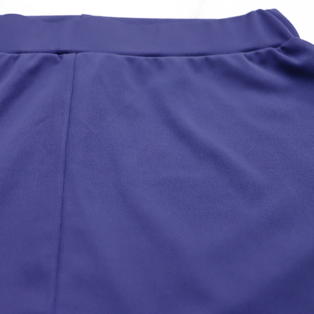 Zip Front Crop Top and Wide Leg Pants Set - Blue - 8