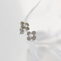 Tiny Clover Flower Crystal Stud Earrings - Silvery