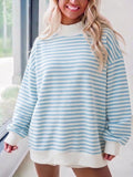 Light Blue Stripe Longline Oversized Sweatshirt - Light_Blue