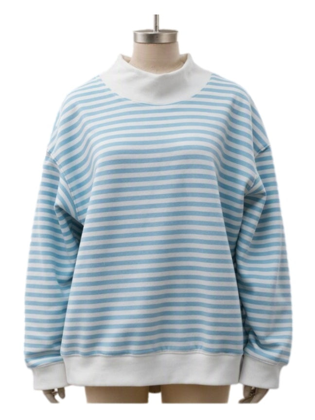 Light Blue Stripe Longline Oversized Sweatshirt - Light_Blue - 1
