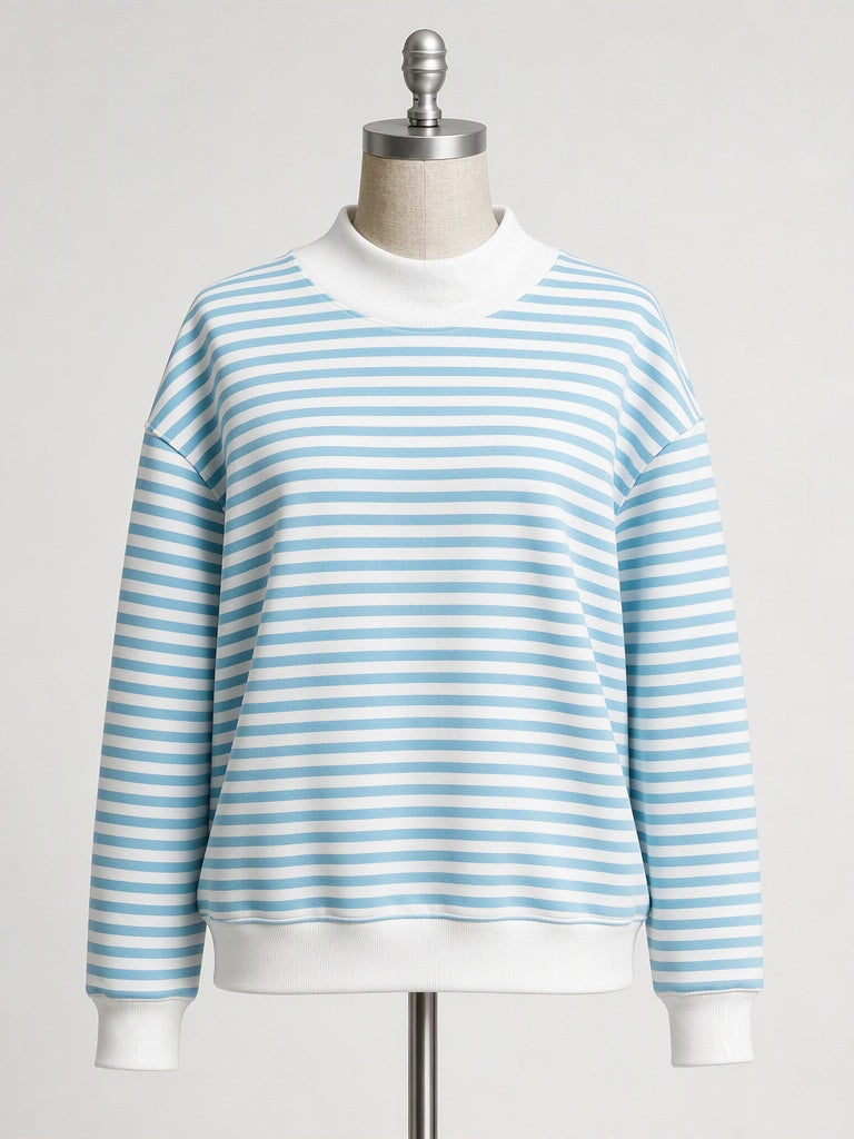Light Blue Stripe Longline Oversized Sweatshirt - Light_Blue - 2