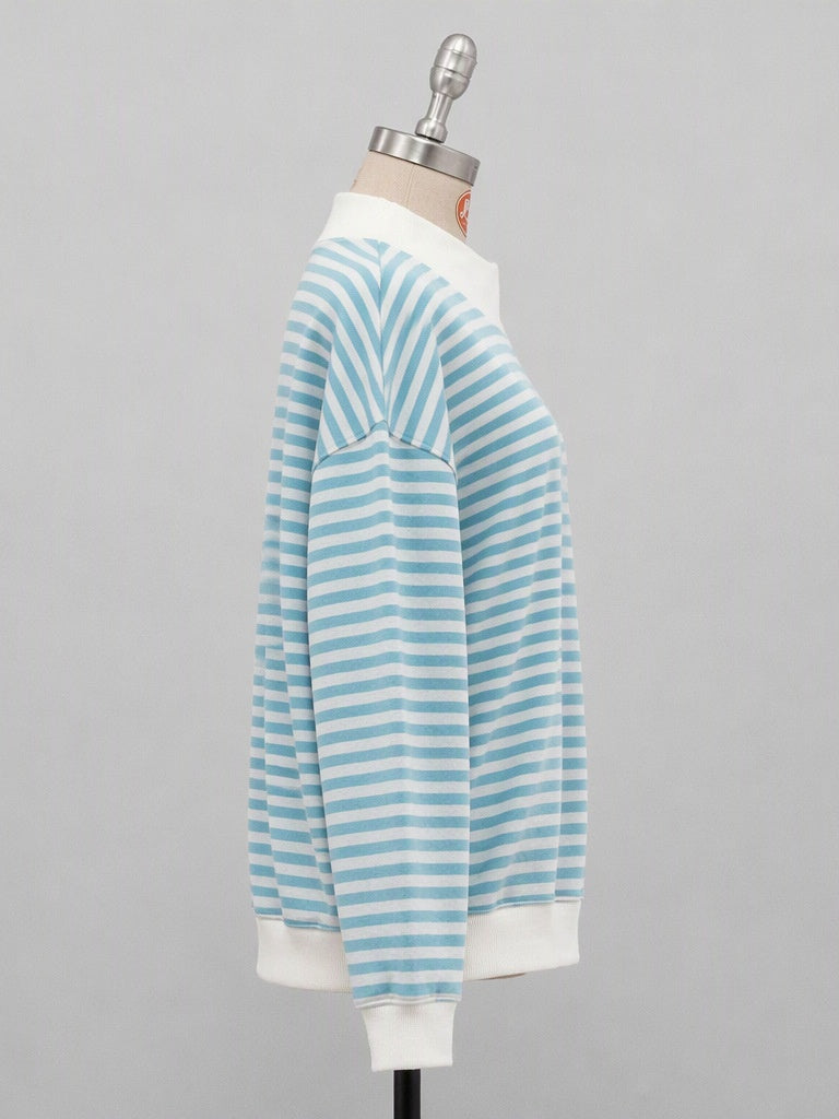 Light Blue Stripe Longline Oversized Sweatshirt - Light_Blue - 3