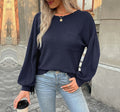 Waffle Knit Long Sleeve Pocket Sweatshirt - Navy