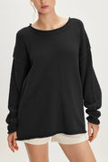 Oversized Drop Shoulder Pullover Sweater - Black