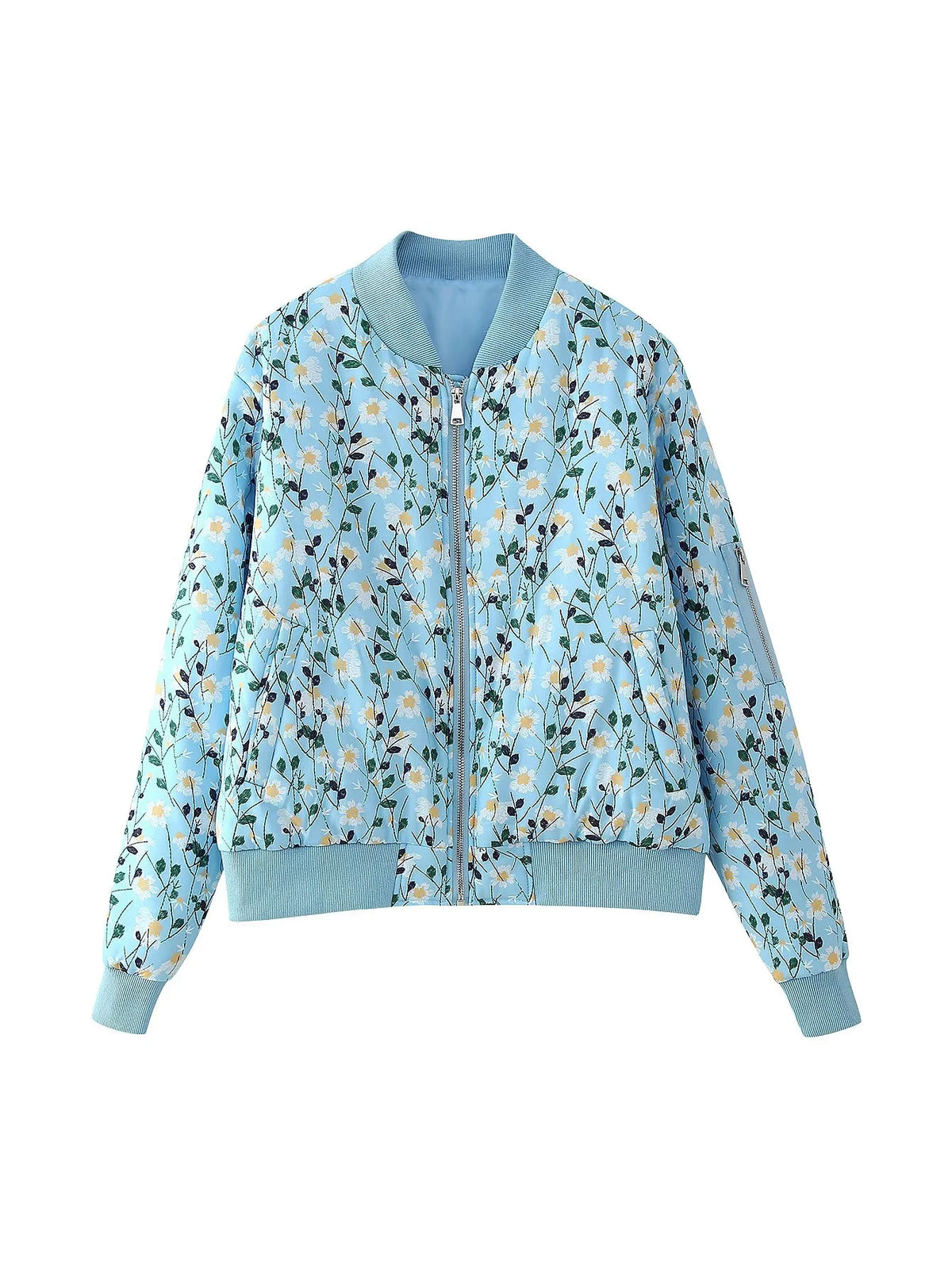 Ditsy Floral Zip Bomber Jacket - Blue