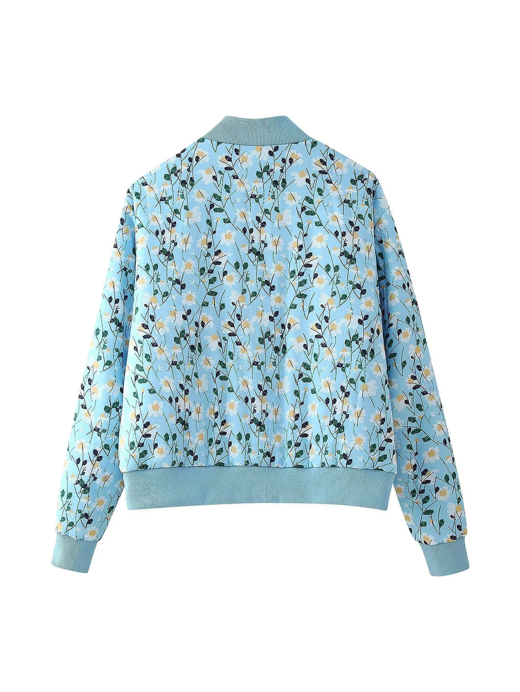 Ditsy Floral Zip Bomber Jacket - Blue - 1