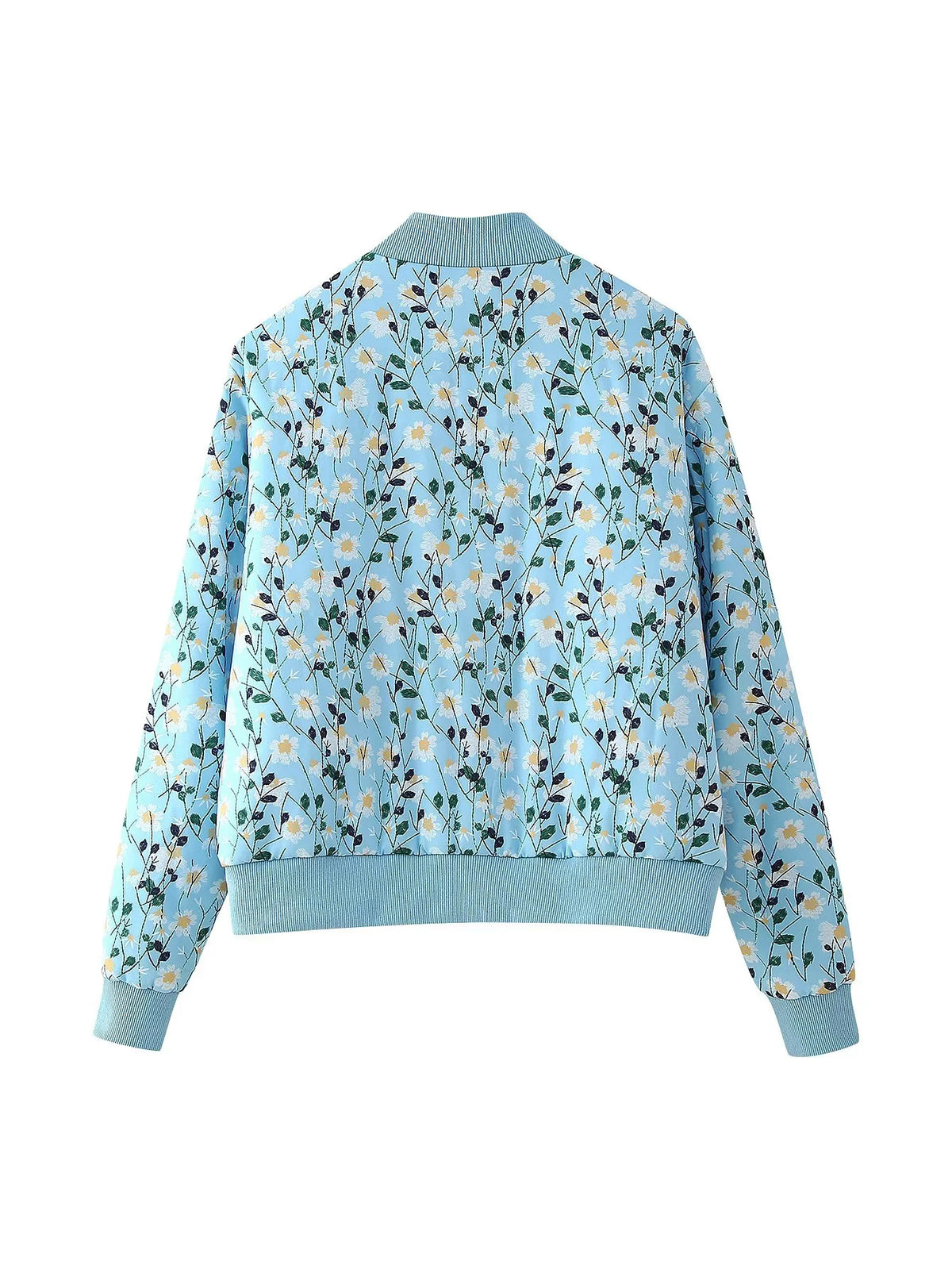 Ditsy Floral Zip Bomber Jacket - Blue - 1