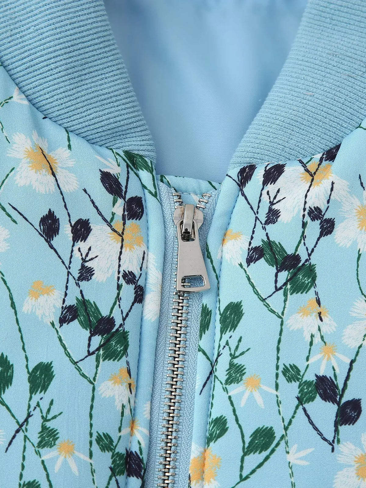 Ditsy Floral Zip Bomber Jacket - Blue - 3