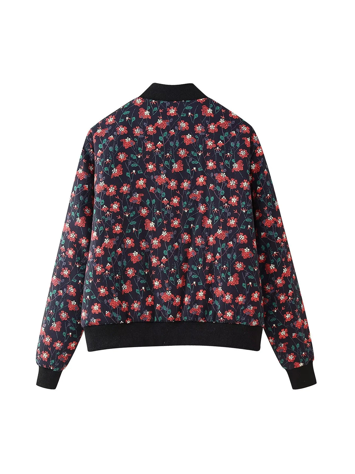 Ditsy Floral Zip Bomber Jacket - Navyblue - 1