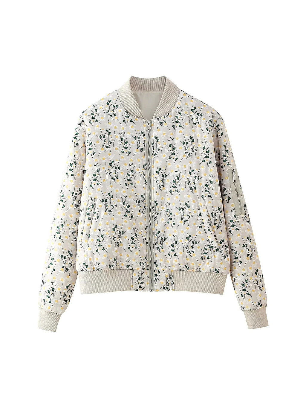Ditsy Floral Zip Bomber Jacket - White
