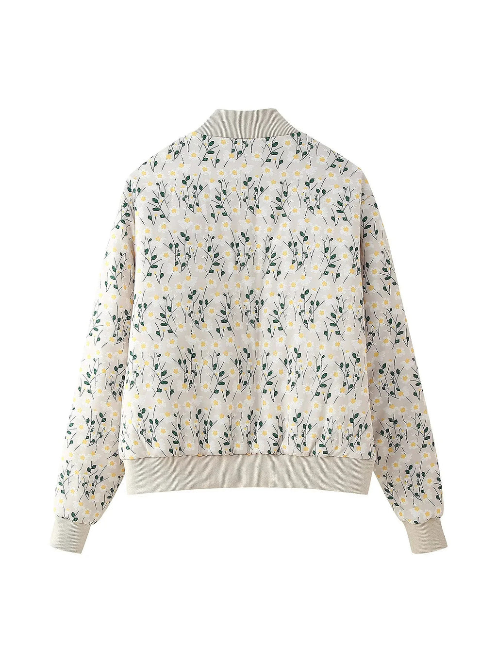 Ditsy Floral Zip Bomber Jacket - White - 1