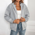 Studded Sleeve Zip Up Hooded Jacket - Grey