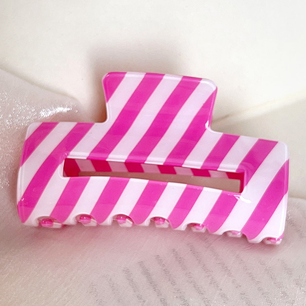 Candy Stripe Rectangle Hair Claw Clip - Purple