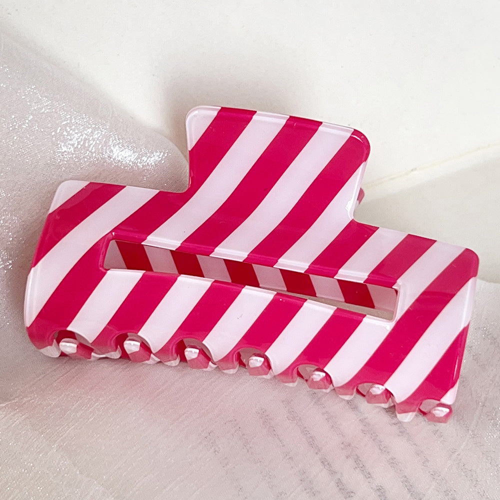 Candy Stripe Rectangle Hair Claw Clip - Red