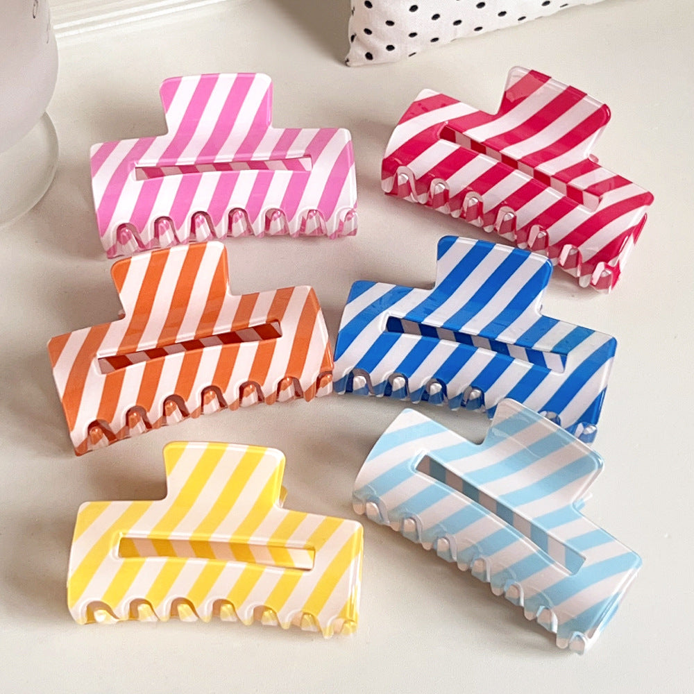 Candy Stripe Rectangle Hair Claw Clip