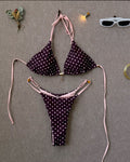Retro Polka Dot Tie Side Bikini Set - Pink