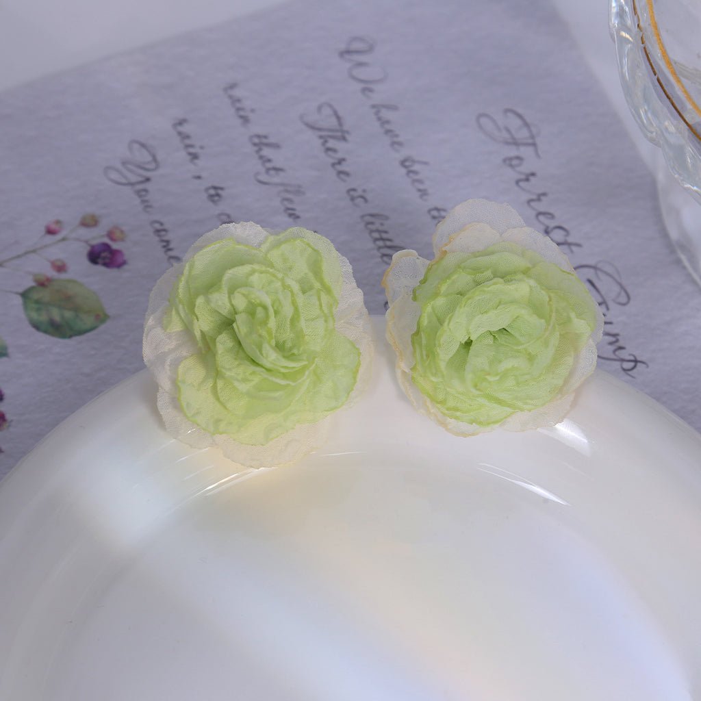Sheer Organza Camellia Stud Earrings - Green