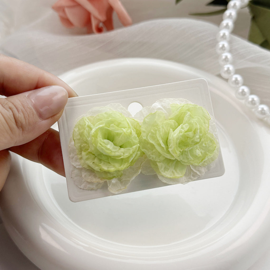 Sheer Organza Camellia Stud Earrings - Green - 3