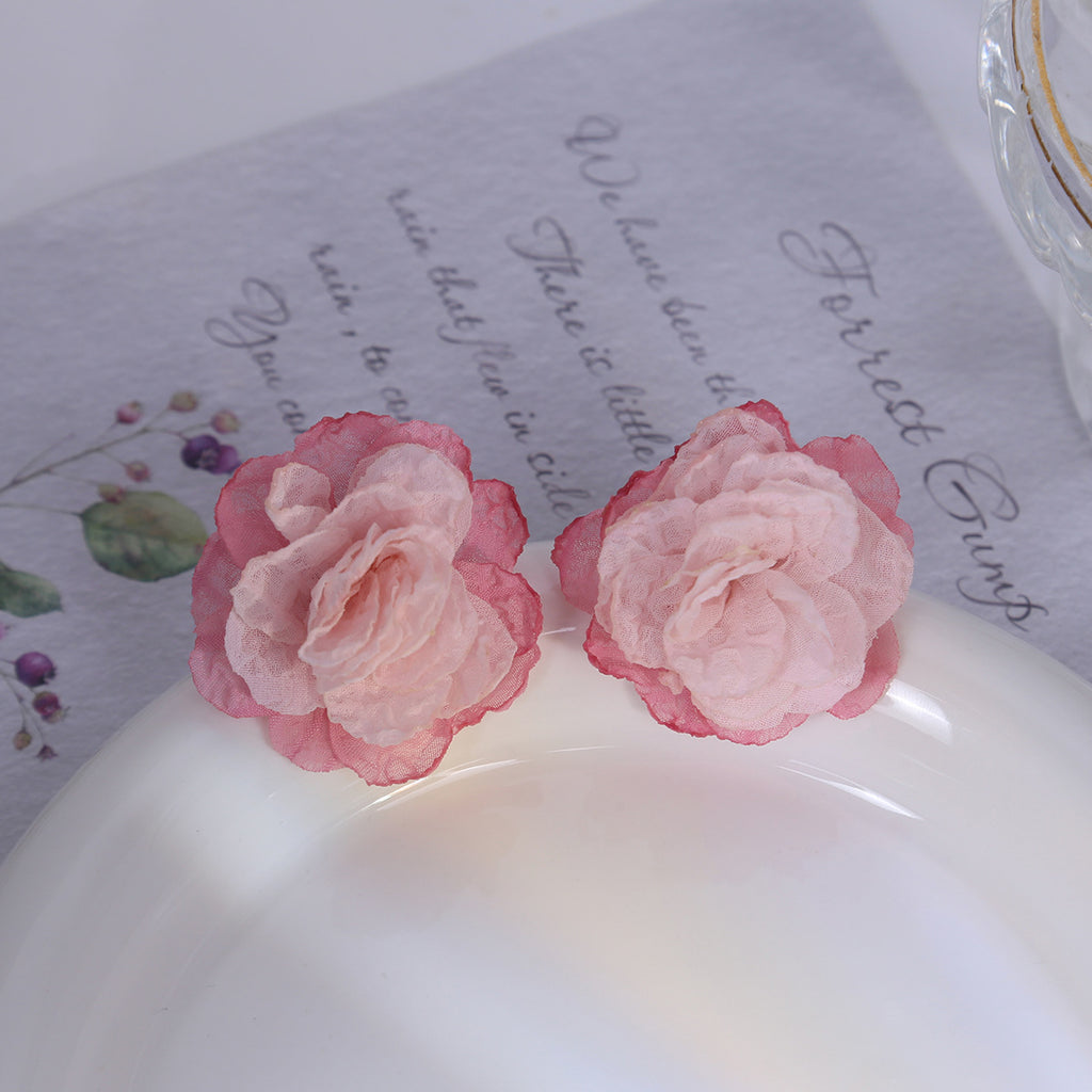 Sheer Organza Camellia Stud Earrings - Pink
