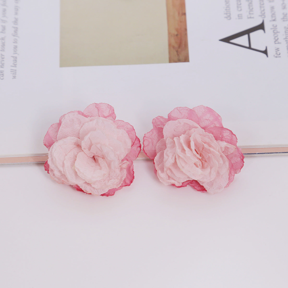 Sheer Organza Camellia Stud Earrings - Pink - 1