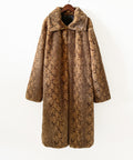 Animal Print Longline Faux Fur Coat - Brown