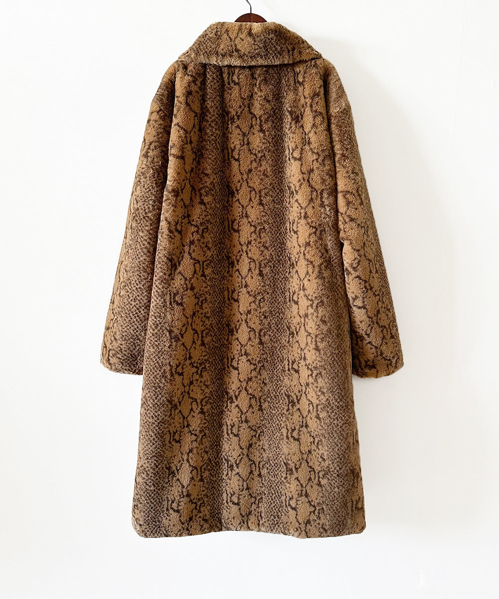 Animal Print Longline Faux Fur Coat - Brown - 1