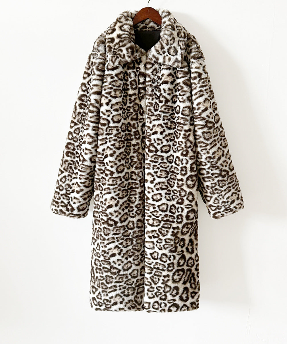 Animal Print Longline Faux Fur Coat - White - 1