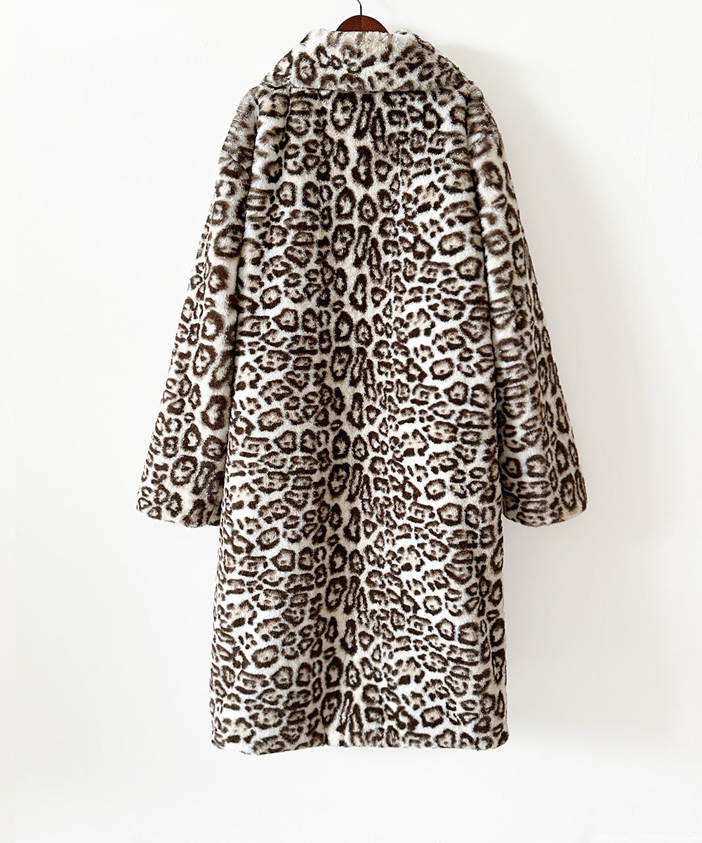 Animal Print Longline Faux Fur Coat - White - 2