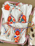 Boho Medallion Print String Bikini Set - Floral