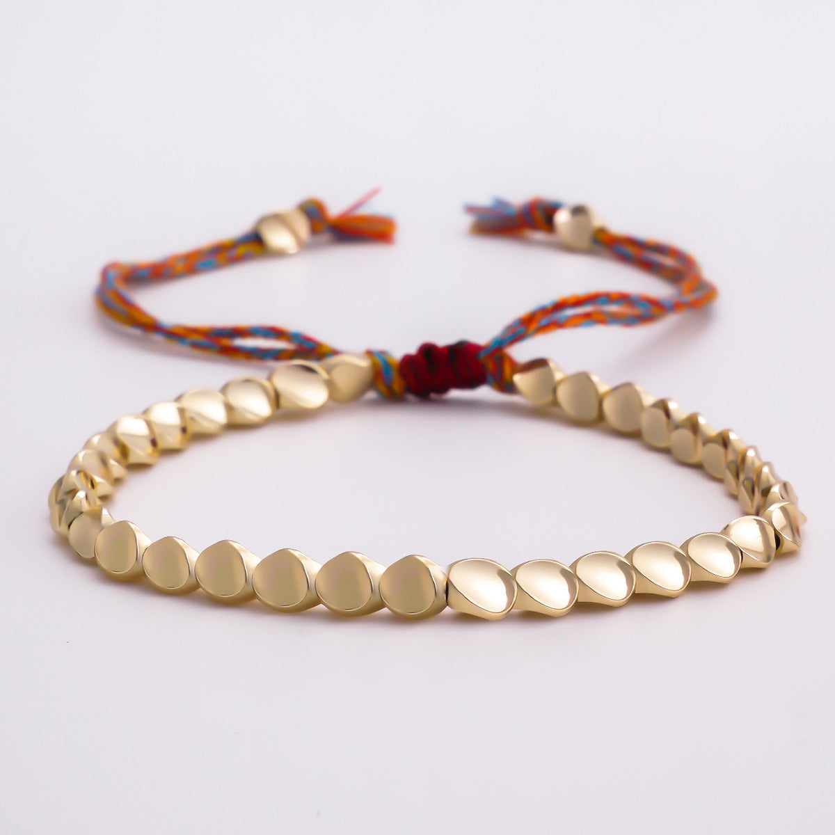 Dainty Metallic Bead Adjustable Braided Cord Bracelet - Gold