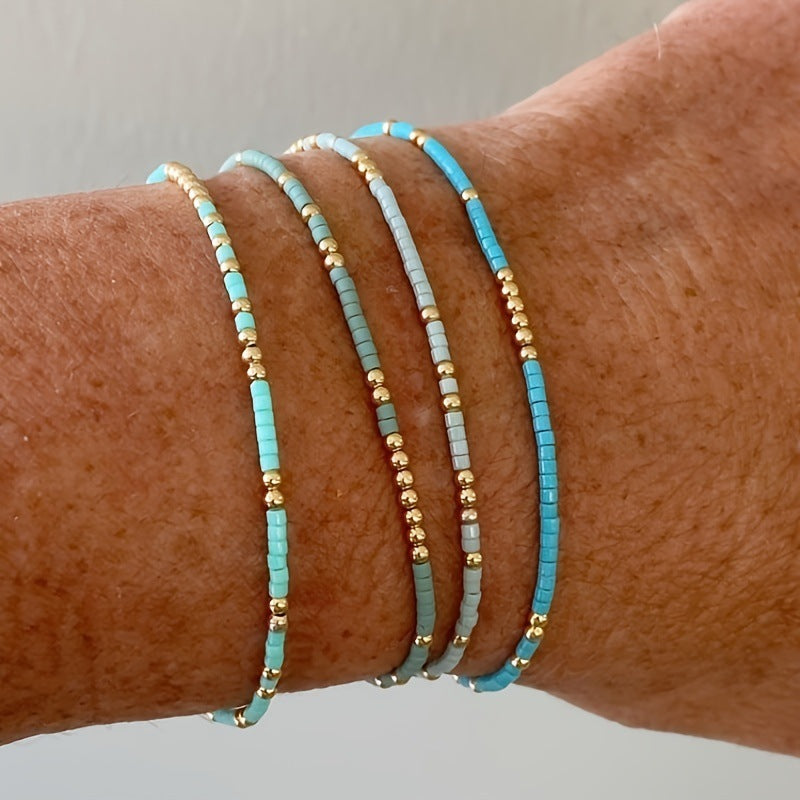 Turquoise Seed-Bead Layered Stretch Bracelet Set