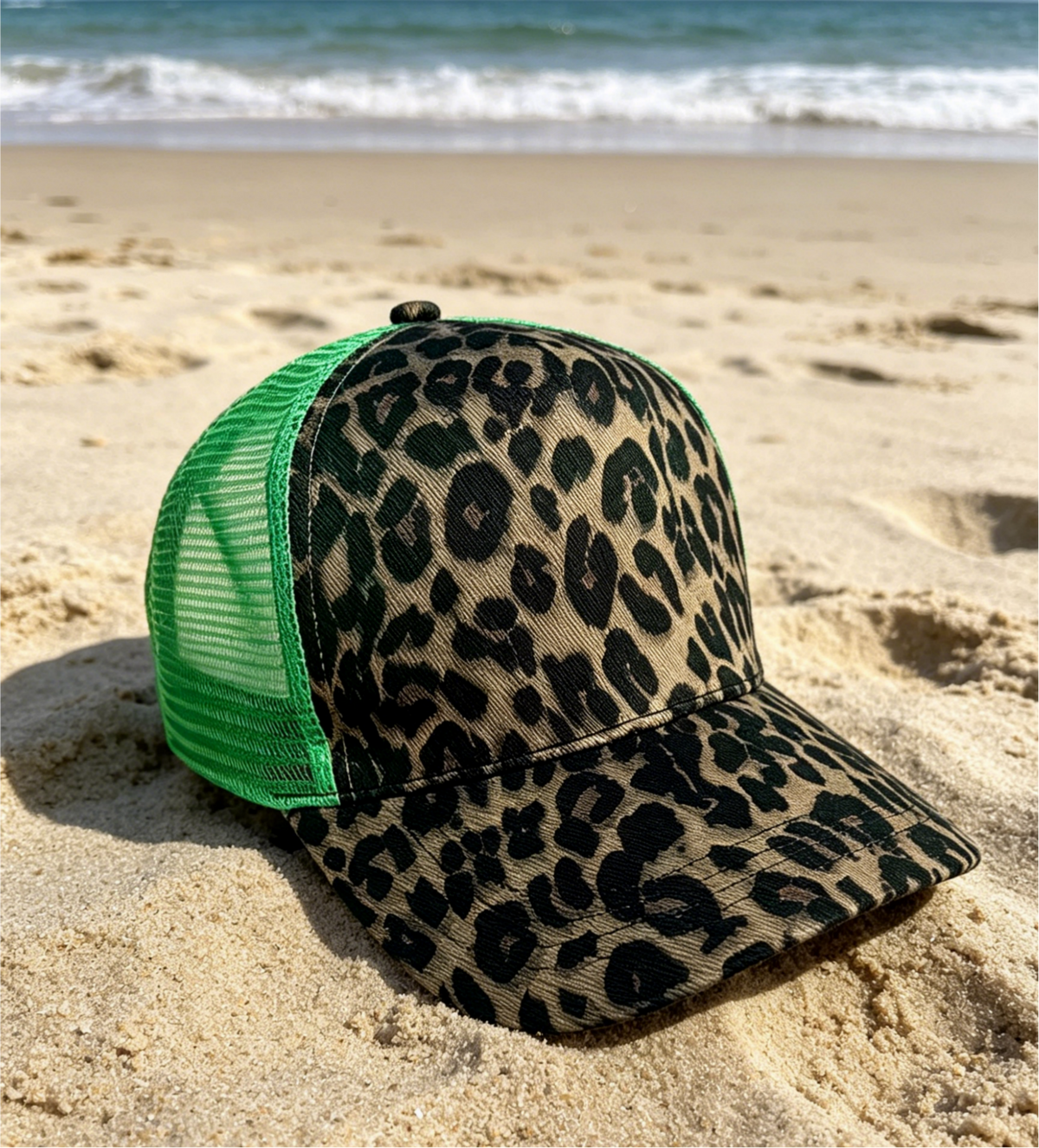 Animal-Print Trucker Cap with Breathable Mesh Back - Green